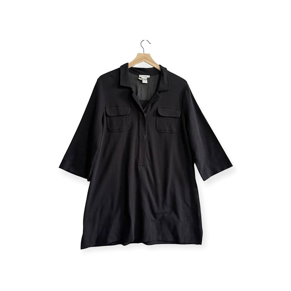 Joan Vass 3/4 sleeve shirt dress, Black, size 3/L